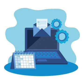 Laptop computer with gears settings 스톡 일러스트