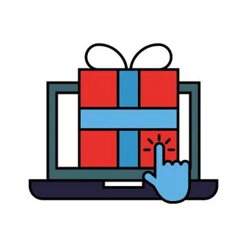 Laptop computer gift box clicking Stock-Illustration