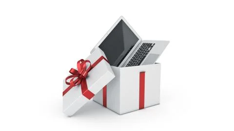 Laptop computer. Gift box concept. Stock Illustration