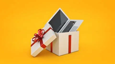 Laptop computer. Gift box concept. Stock Illustration