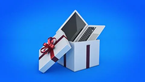 Laptop computer. Gift box concept. Stock Illustration