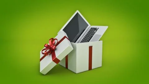 Laptop computer. Gift box concept. Stock Illustration