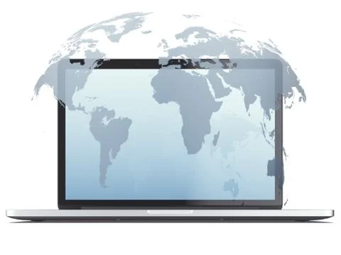 Laptop computer with globe hologram Stock Illustration