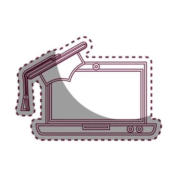 Laptop computer with graduation hat isolated icon Stock Illustration