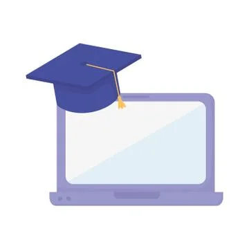 Laptop computer graduation hat school learning online 스톡 일러스트
