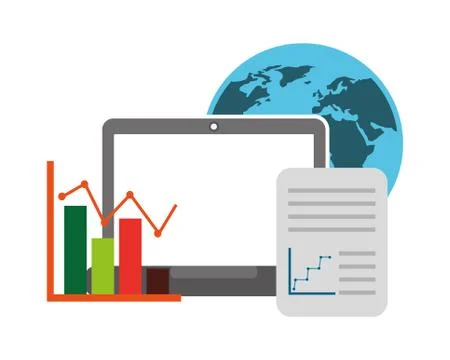 Laptop computer with graphic statistic and set icons Stock-Illustration