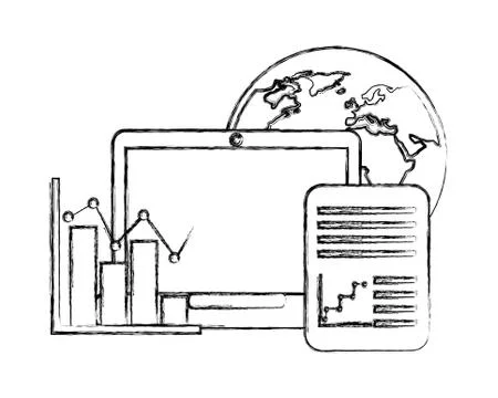Laptop computer with graphic statistic and set icons Stock-Illustration