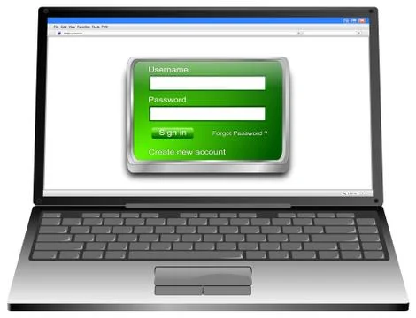 Laptop Computer with green Login Screen - 3D illustration Illustrazione stock