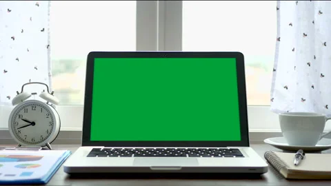Laptop computer with a green screen chroma key Stock Footage 131982271