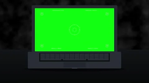 Laptop computer with green screen chroma key display and tracking markers Stock Footage 347248194