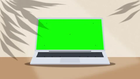Laptop computer with green screen chroma key display on desk office mockup Stock Footage 347248309