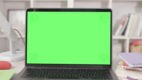 Laptop Computer with Green Screen in Cozy Student Room Interior Video stock 172012494