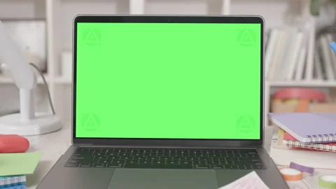 Laptop Computer with Green Screen in Cozy Student Room Interior Stock Footage 180417451