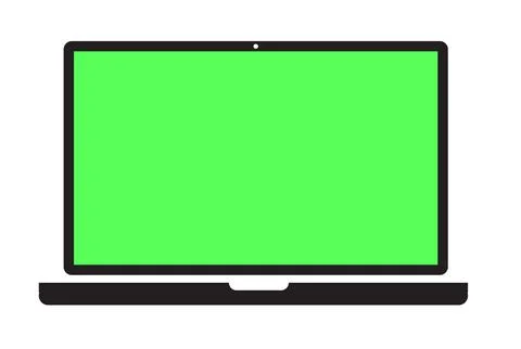 Laptop computer with green screen on white background. Open Laptop with green Illustrazione stock