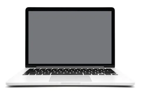 Laptop computer with grey screen isolated on white background Stock Photos