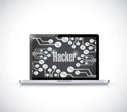 Laptop computer hacker sign over a circuit board Illustrazione stock