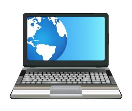Laptop computer with half earth globe on screen Stock Illustration
