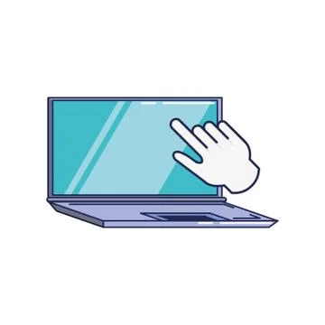 Laptop computer with hand cursor 스톡 일러스트