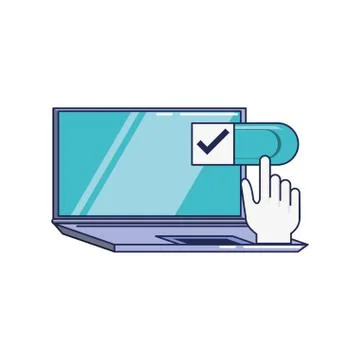 Laptop computer with hand cursor 스톡 일러스트