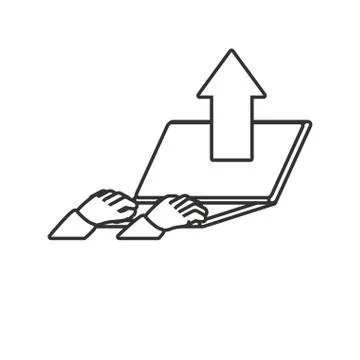 Laptop computer with hands and arrow up 库存插图