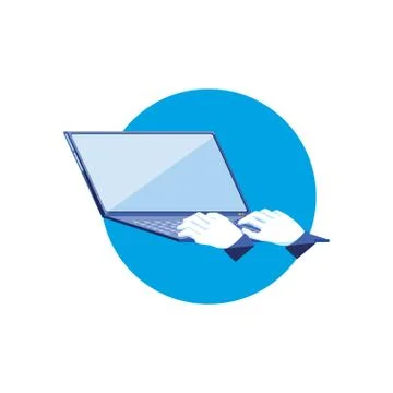 Laptop computer with hands icon Stock Illustration