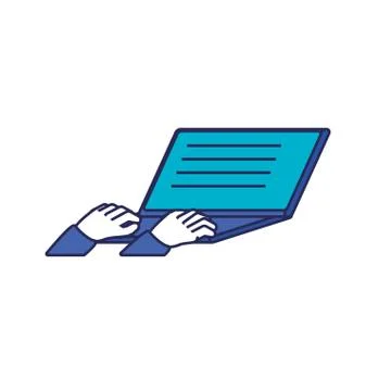 Laptop computer with hands icon Illustrazione stock