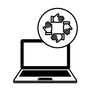 Laptop computer with hands teamwork Stock Illustration