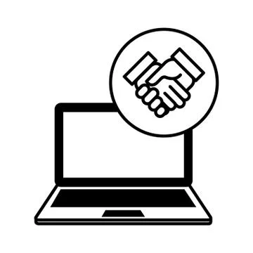 Laptop computer with handshake business Stock Illustration