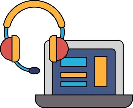 A laptop computer with a headset on top of it Stock Illustration