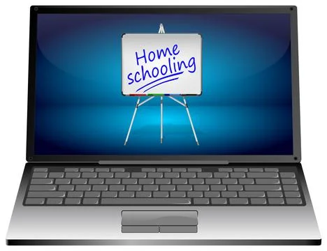 Laptop Computer with Home schooling - 3D illustration Illustrazione stock