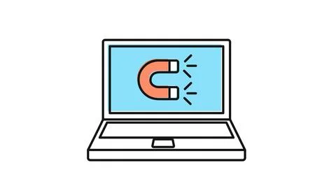 Laptop computer with horseshoe magnet Stock Illustration
