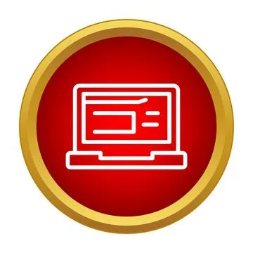 Laptop computer icon displaying web page in red circle Stock Illustration