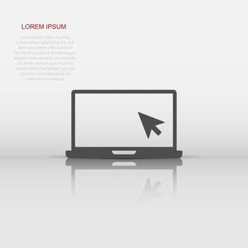 Laptop computer icon in flat style. Cursor on notebook vector illustration .. Stock Illustration