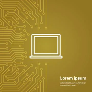 Laptop Computer Icon Over Computer Chip Moterboard Background Banner Stock Illustration