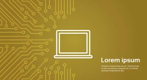 Laptop Computer Icon Over Computer Chip Moterboard Background Banner 스톡 일러스트