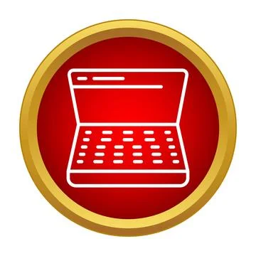 Laptop computer icon in red and gold circle Illustrazione stock