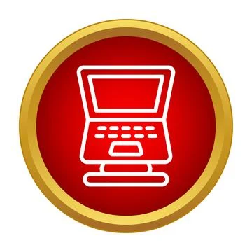 Laptop computer icon in red circle with gold border イラスト素材