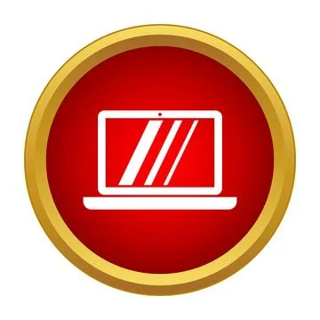 Laptop computer icon in red circle button 스톡 일러스트