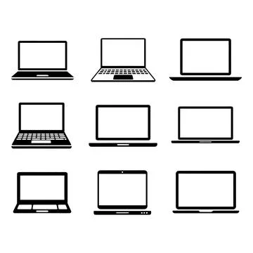 Laptop Computer Icon Set Minimal Notebook PC Screen Vector Collection Stock Illustration
