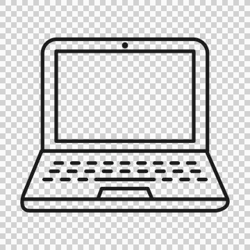 Laptop computer icon, simple black line art notebook symbol. Stock Illustration