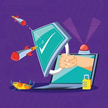 Laptop computer with icons cyber security Stock Illustration