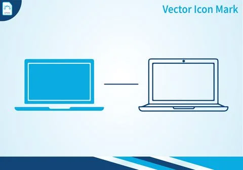 Laptop computer icons featuring solid and line art versions. Ilustración de archivo