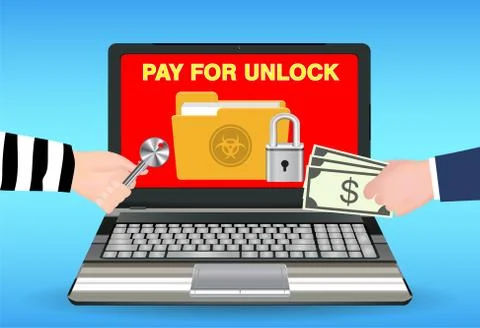 Laptop computer infected ransomware virus pay for unlock data Stockillustratie
