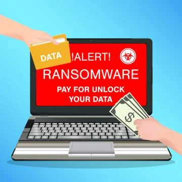 Laptop computer infected ransomware virus pay for unlock data Stock Illustration