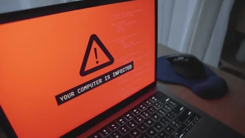 Laptop computer is infected by virus or illegal malware installed on pc Stock-Footage 342512302