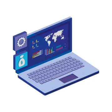 Laptop computer with infographics and app menu Illustrazione stock