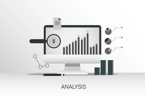 Laptop Computer With Internet Marketing Statistics On Gray Background Illustrazione stock