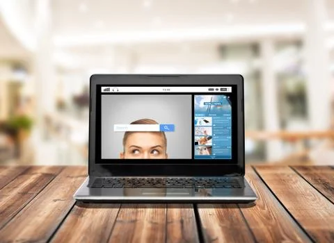 Laptop computer with internet search bar on screen Stock Photos
