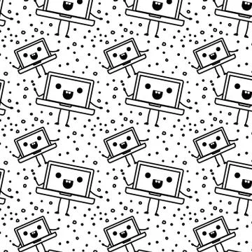 Laptop computer kawaii pattern background 스톡 일러스트