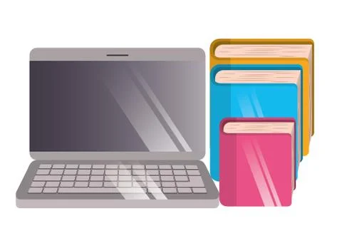 Laptop computer with library books icon イラスト素材